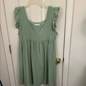 Ladies Green Dress with Ruffle Sleeves